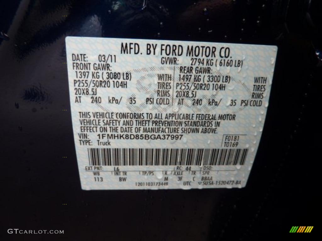 2011 Explorer Color Code L6 for Kona Blue Metallic Photo #47492289