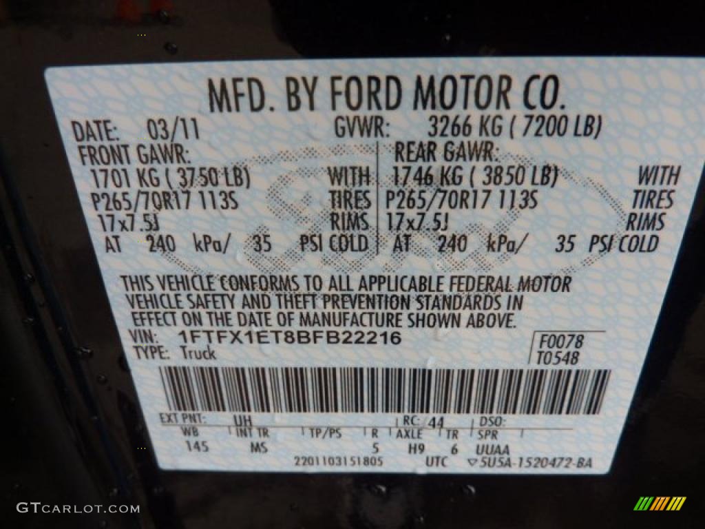 2011 F150 Color Code UH for Tuxedo Black Metallic Photo #47492982