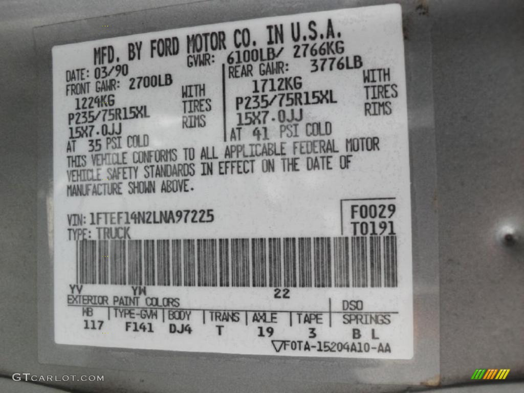 1990 F150 Color Code YV for Medium Silver Metallic Photo #47509702