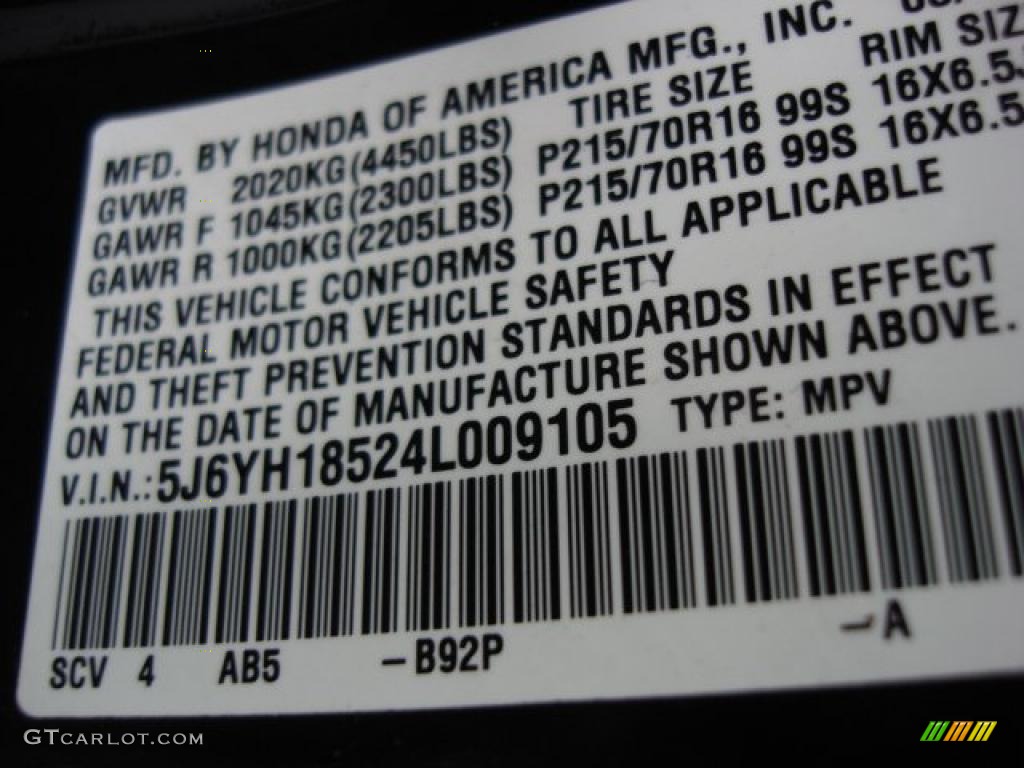 2004 Element Color Code B92P for Nighthawk Black Pearl Photo #47517076