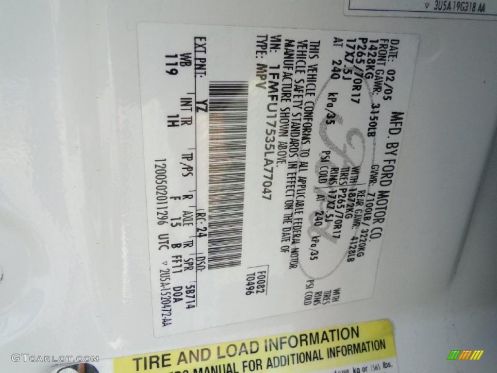 2005 Expedition Color Code YZ for Oxford White Photo #47522740
