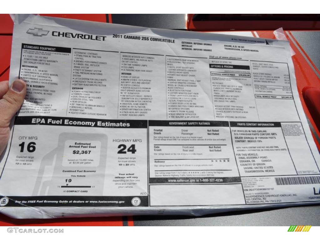 2011 Chevrolet Camaro SS/RS Convertible Window Sticker Photo #47523148