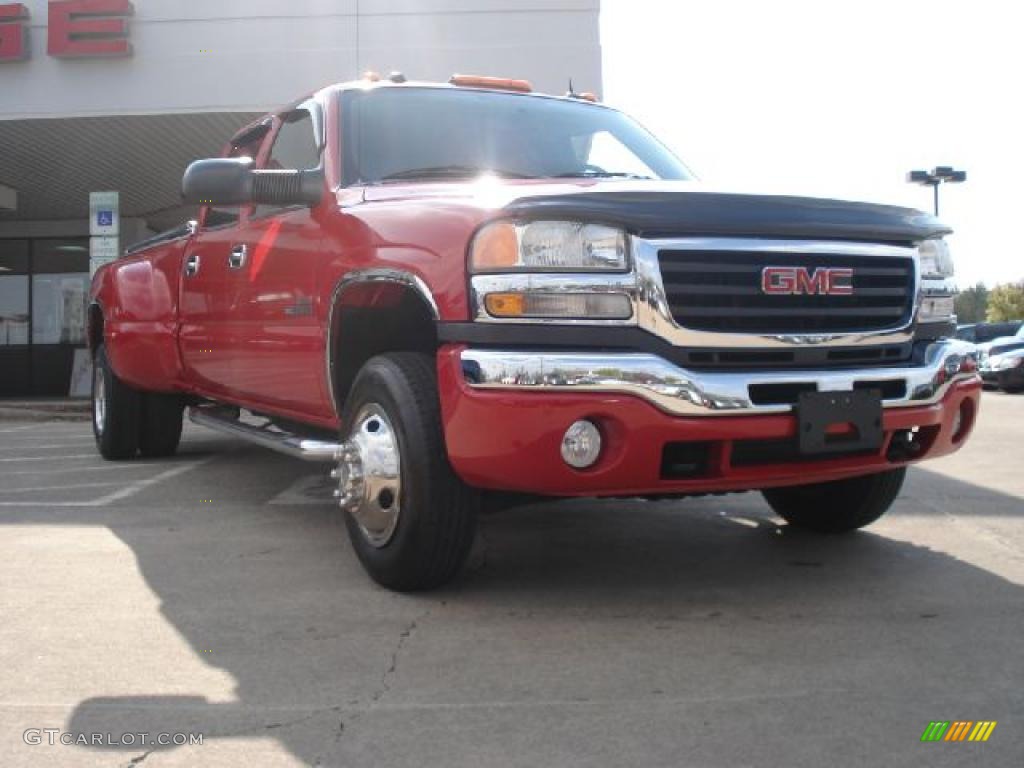 2004 Sierra 3500 SLT Crew Cab 4x4 Dually - Victory Red / Pewter photo #1