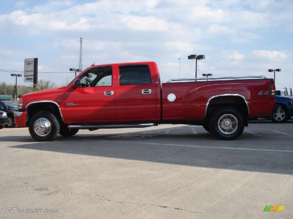 2004 Sierra 3500 SLT Crew Cab 4x4 Dually - Victory Red / Pewter photo #3