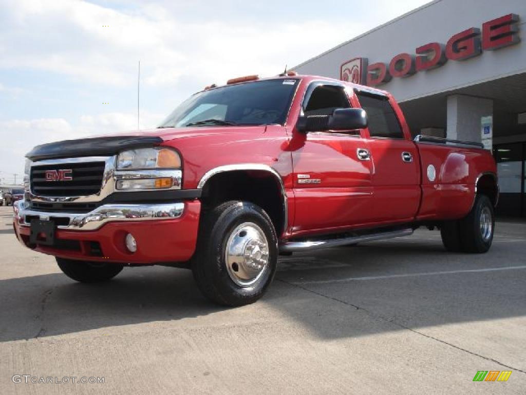 2004 Sierra 3500 SLT Crew Cab 4x4 Dually - Victory Red / Pewter photo #4