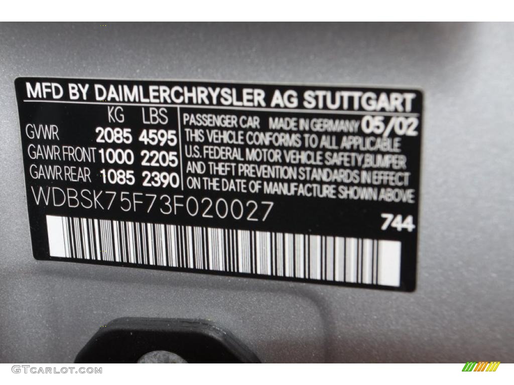 2003 SL Color Code 744 for Brilliant Silver Metallic Photo #47536028