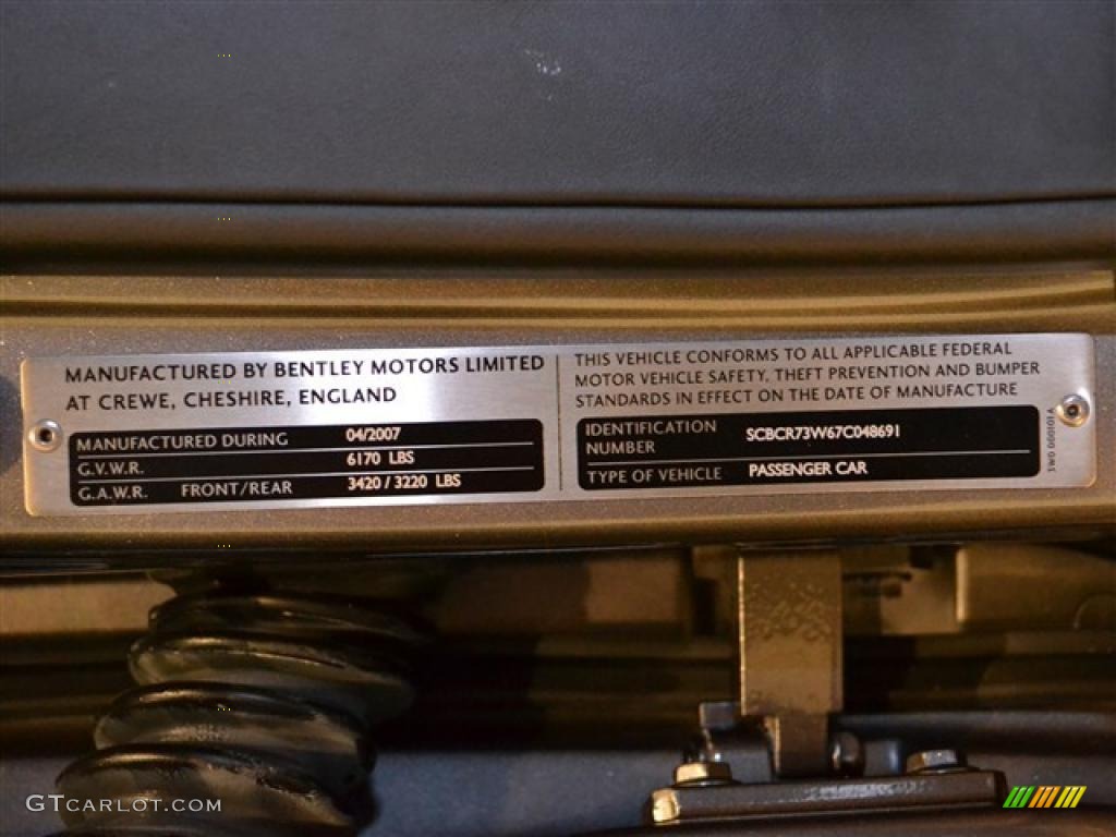 2007 Bentley Continental GT Mulliner Info Tag Photos