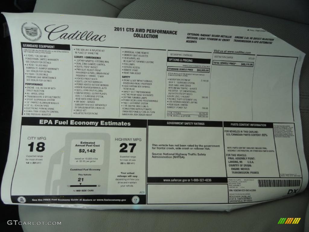 2011 Cadillac CTS 4 AWD Coupe Window Sticker Photo #47541179