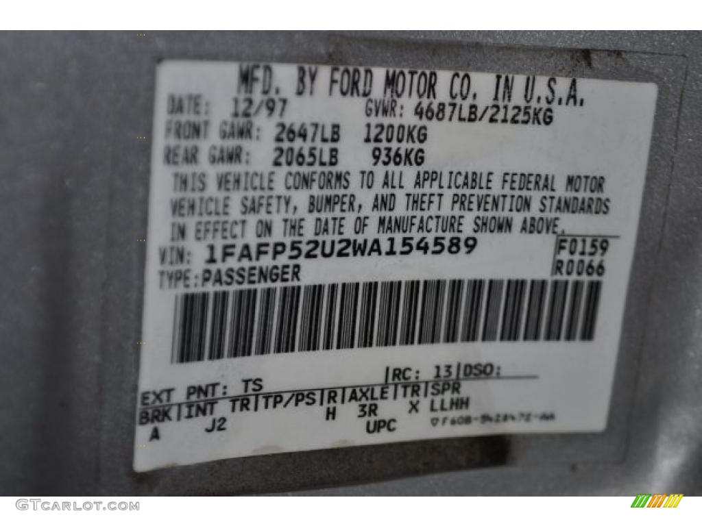 1998 Taurus Color Code TS for Silver Frost Metallic Photo #47548700