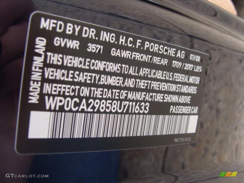 2008 Porsche Boxster Standard Boxster Model Info Tag Photo #47553266