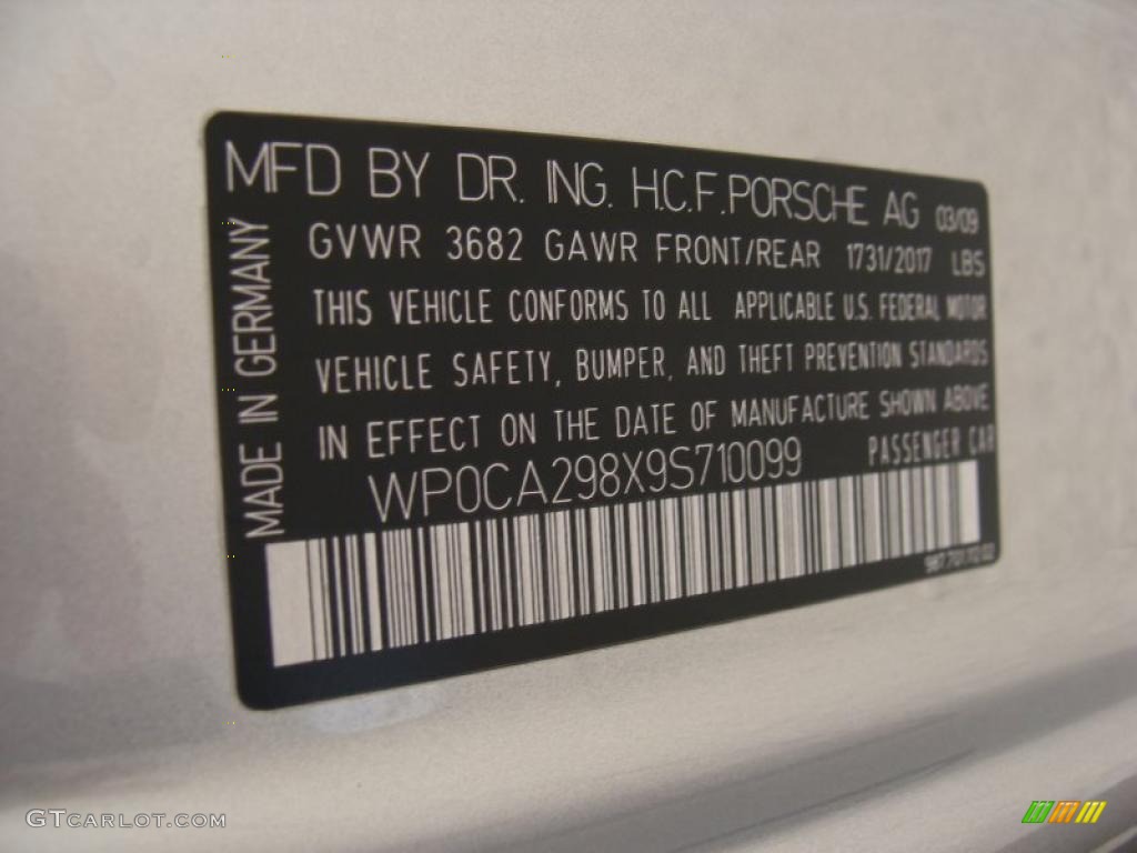 2009 Porsche Boxster Standard Boxster Model Info Tag Photos