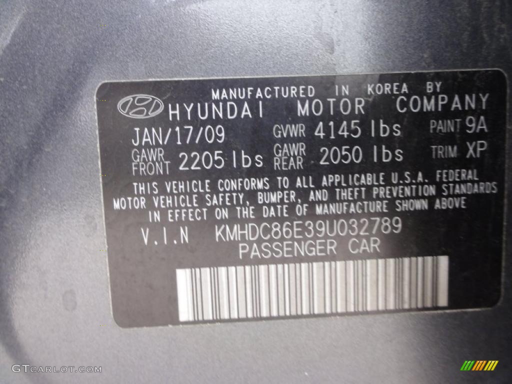 2009 Elantra Color Code 9A for Carbon Gray Photo #47555579