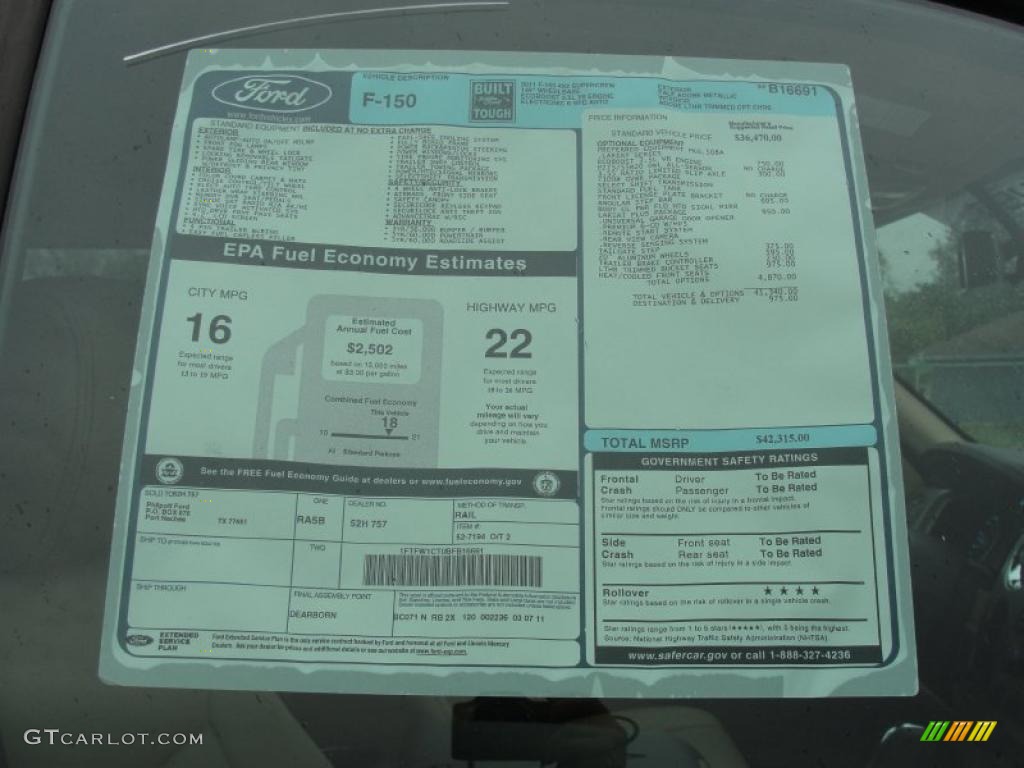 2011 Ford F150 Lariat SuperCrew Window Sticker Photo #47557175