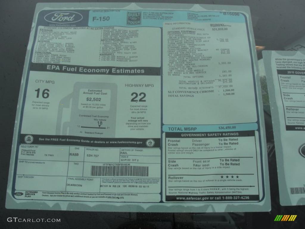 2011 Ford F150 XLT SuperCrew Window Sticker Photo #47557763