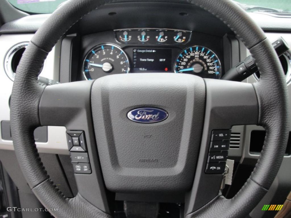 2011 Ford F150 Lariat SuperCab Black Steering Wheel Photo #47558294