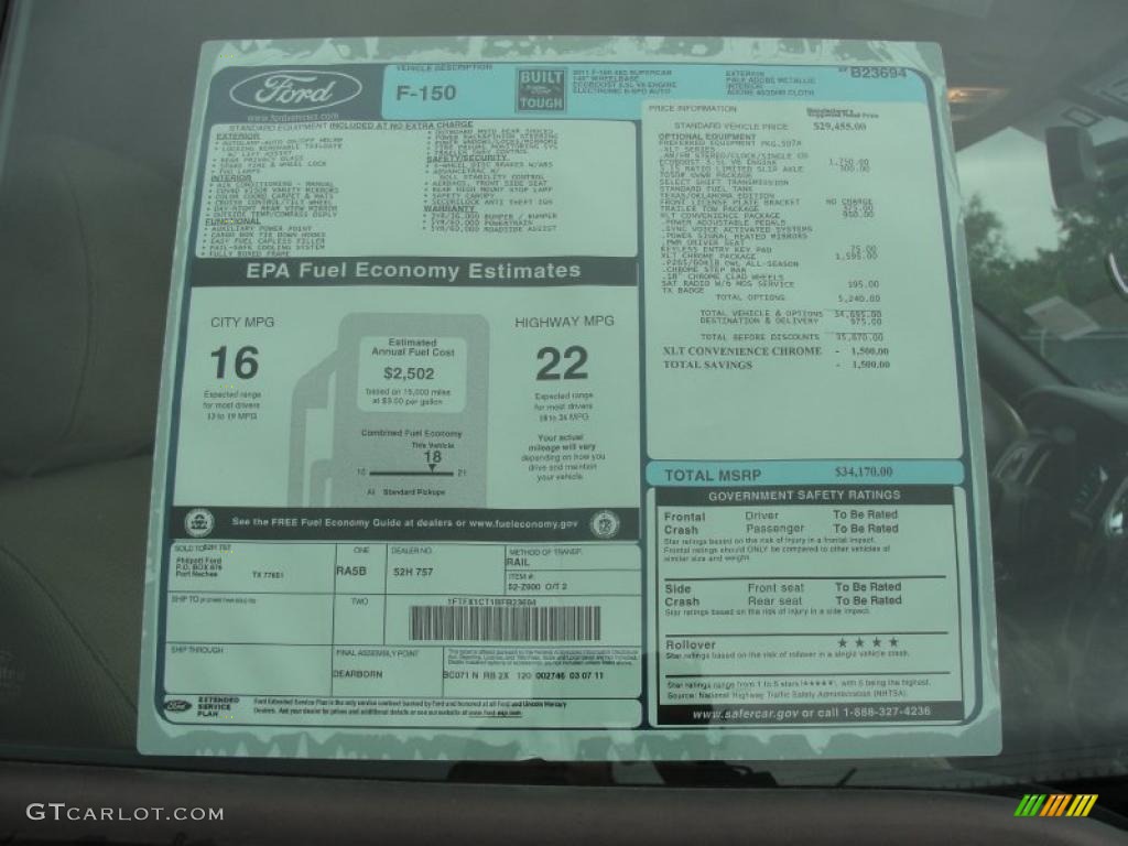 2011 Ford F150 XLT SuperCab Window Sticker Photo #47558930