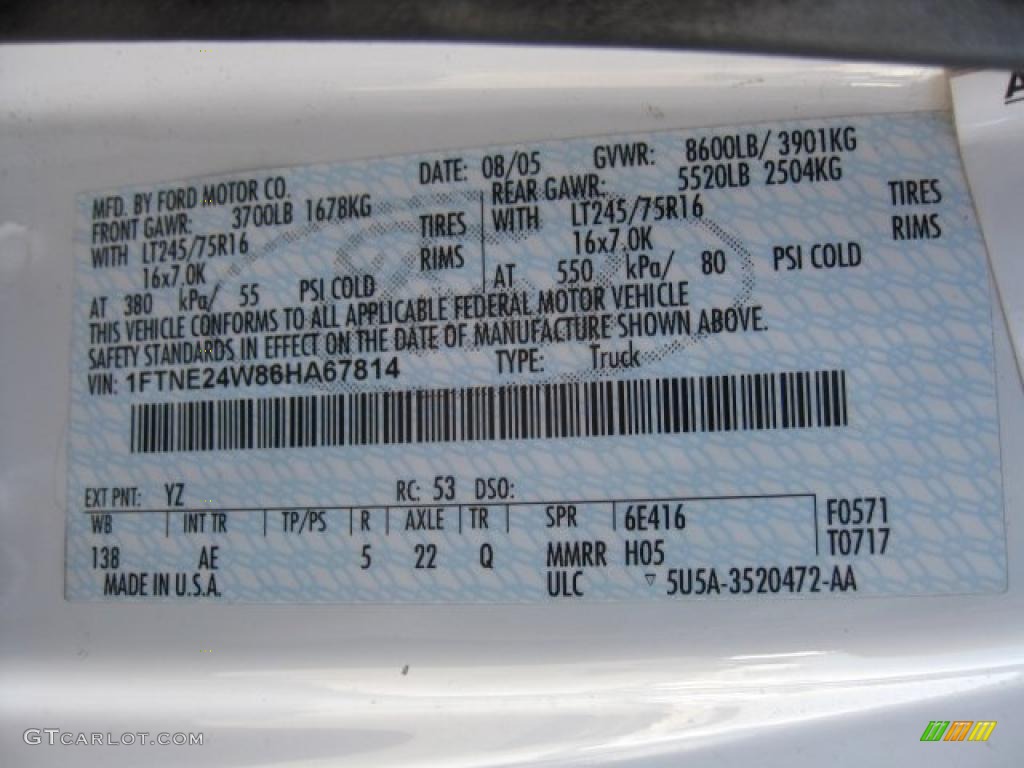 2006 E Series Van Color Code YZ for Oxford White Photo #47562338