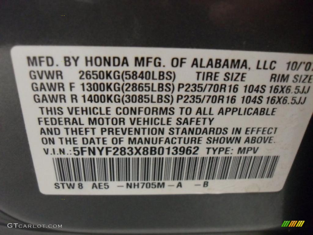 2008 Honda Pilot Special Edition Color Code Photos