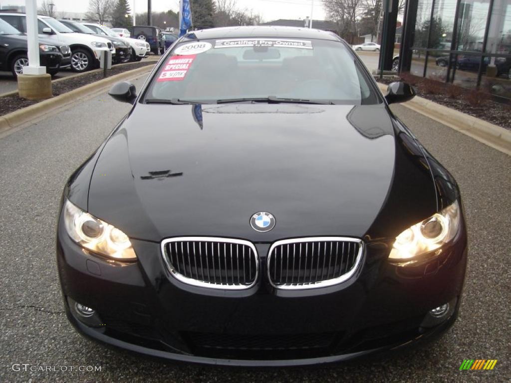 2008 3 Series 328i Coupe - Jet Black / Coral Red/Black photo #2