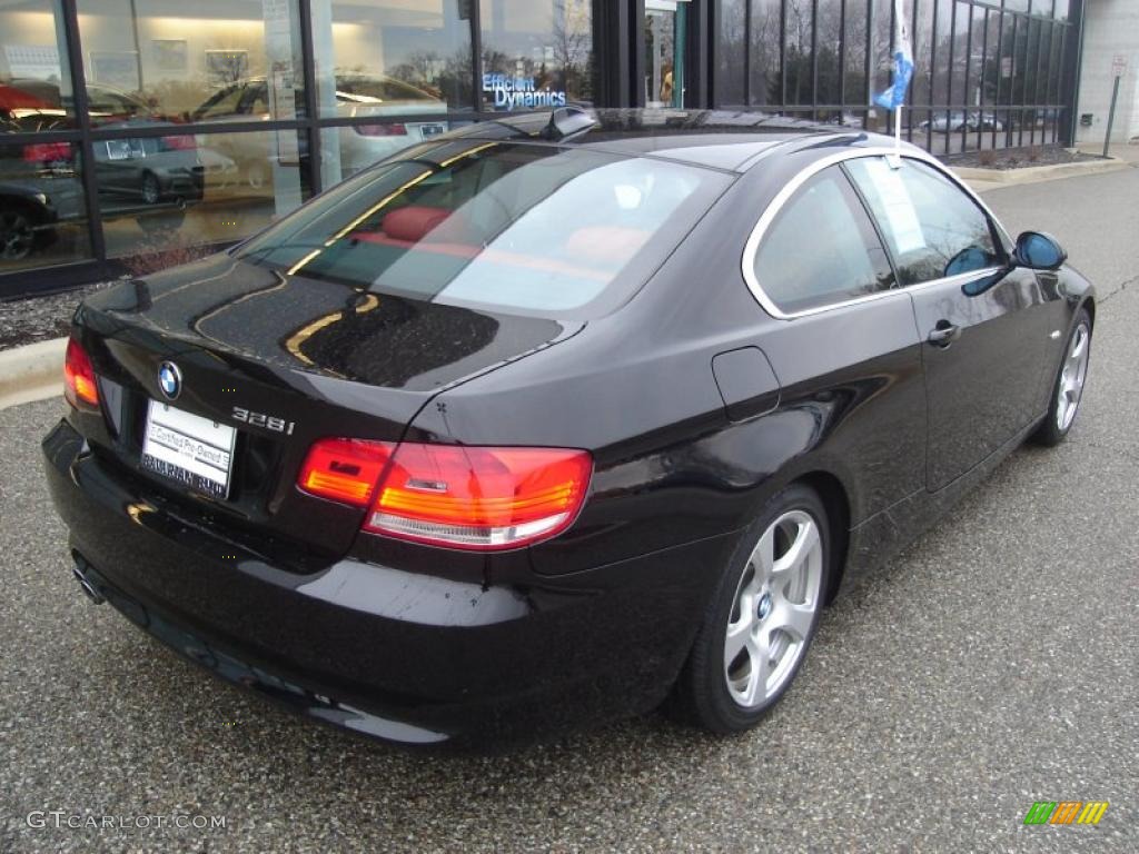 2008 3 Series 328i Coupe - Jet Black / Coral Red/Black photo #5