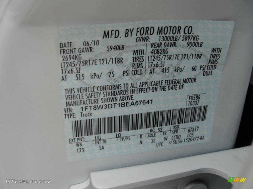 2011 F350 Super Duty Color Code UG for White Platinum Tri-Coat Metallic Photo #47578889