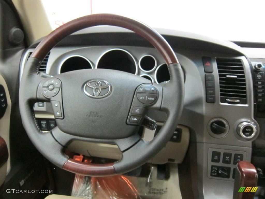2011 Toyota Sequoia Platinum 4WD Sand Beige Steering Wheel Photo #47589055