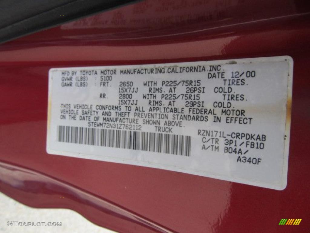 2001 Tacoma Color Code 3P1 for Impulse Red Pearl Photo #47595691