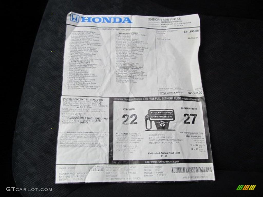 2005 Honda CR-V LX 4WD Window Sticker Photo #47596081