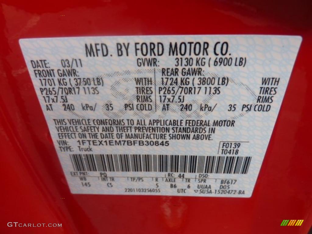 2011 F150 Color Code PQ for Race Red Photo #47597189