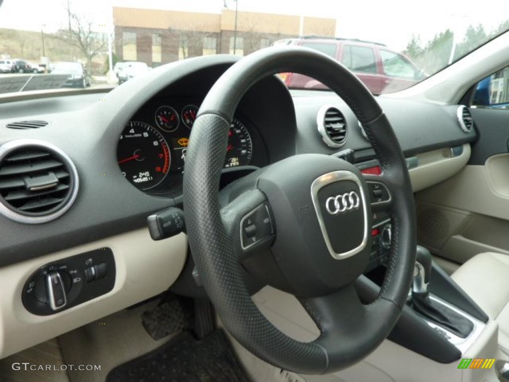 2009 Audi A3 2.0T Light Grey Steering Wheel Photo #47605559