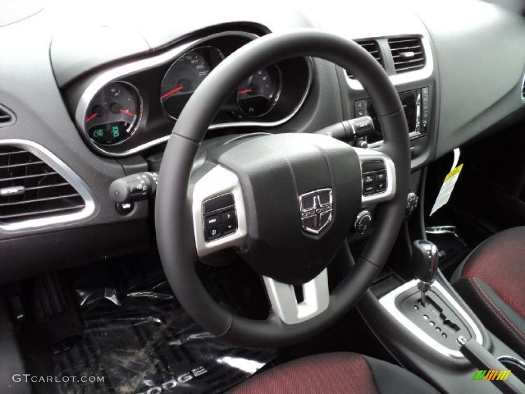 2011 Dodge Avenger Mainstreet Black/Red Steering Wheel Photo #47625828