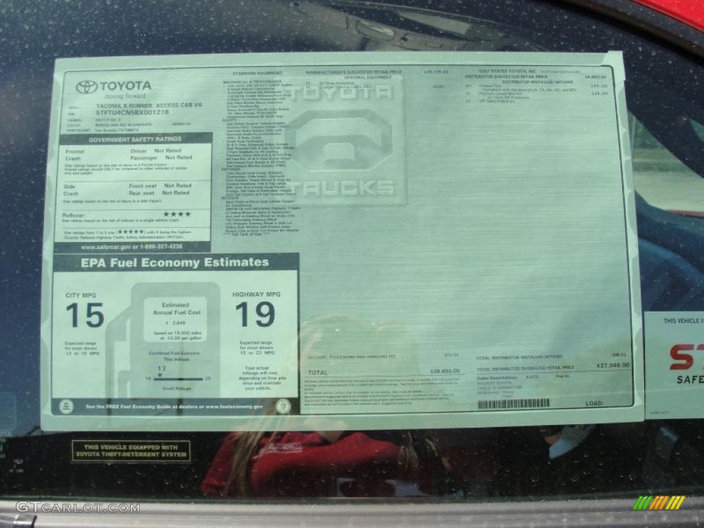 2011 Toyota Tacoma X-Runner Window Sticker Photo #47628305