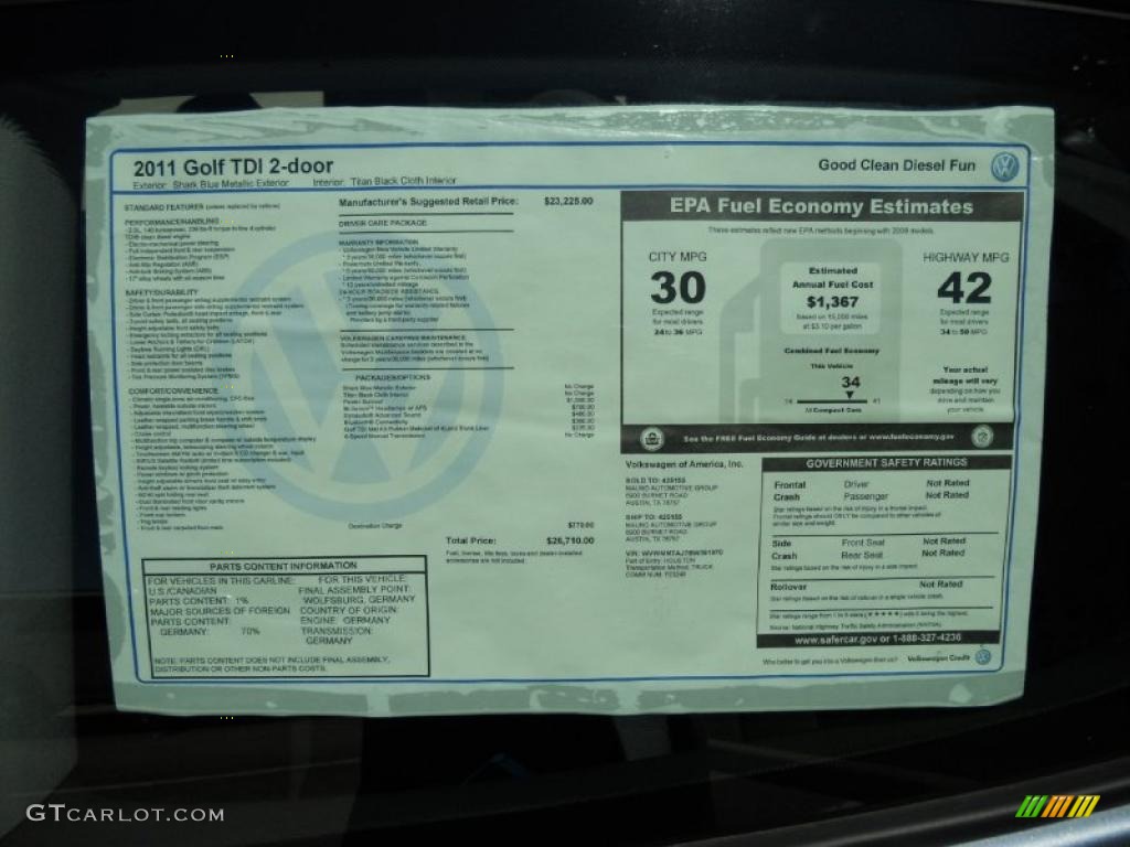 2011 Volkswagen Golf 2 Door TDI Window Sticker Photo #47631155