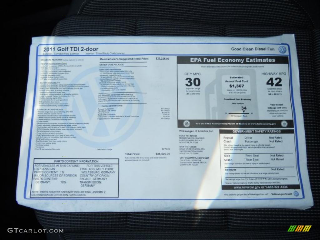 2011 Volkswagen Golf 2 Door TDI Window Sticker Photo #47631434