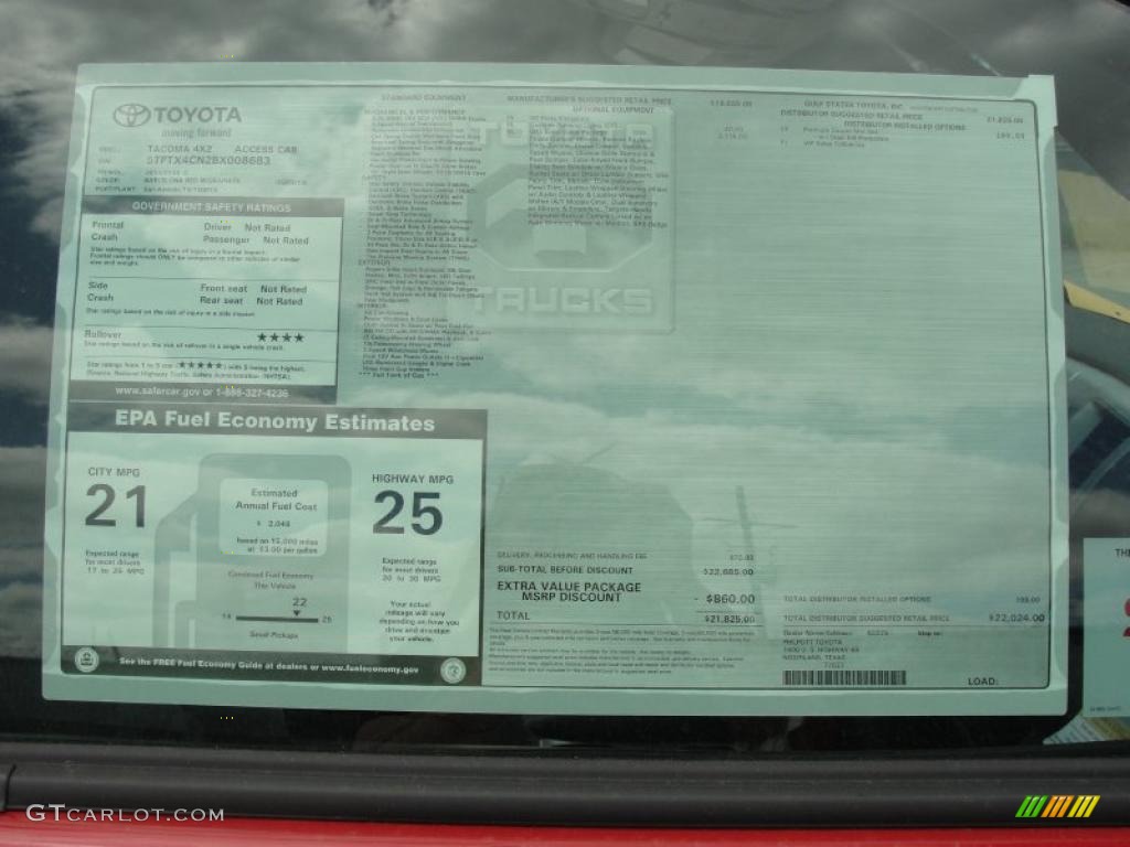 2011 Toyota Tacoma SR5 Access Cab Window Sticker Photo #47658283