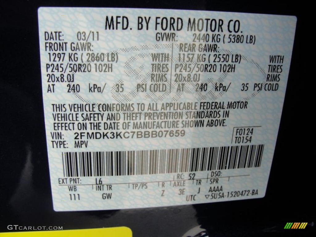 2011 Edge Color Code L6 for Kona Blue Metallic Photo #47658925