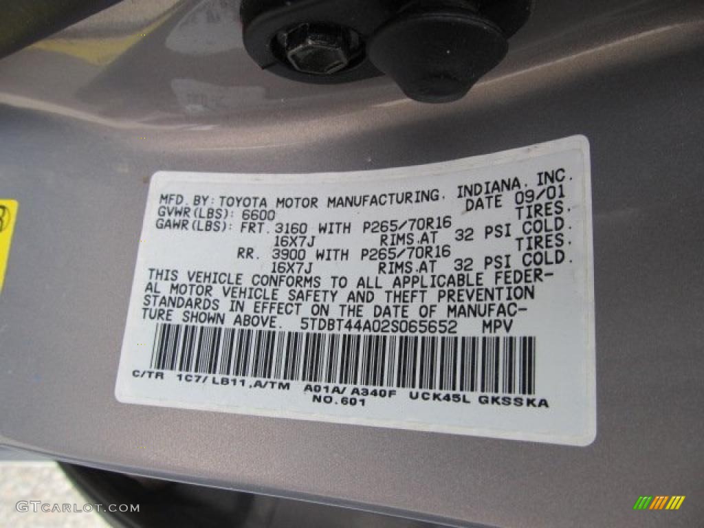 2002 Toyota Sequoia SR5 4WD Color Code Photos