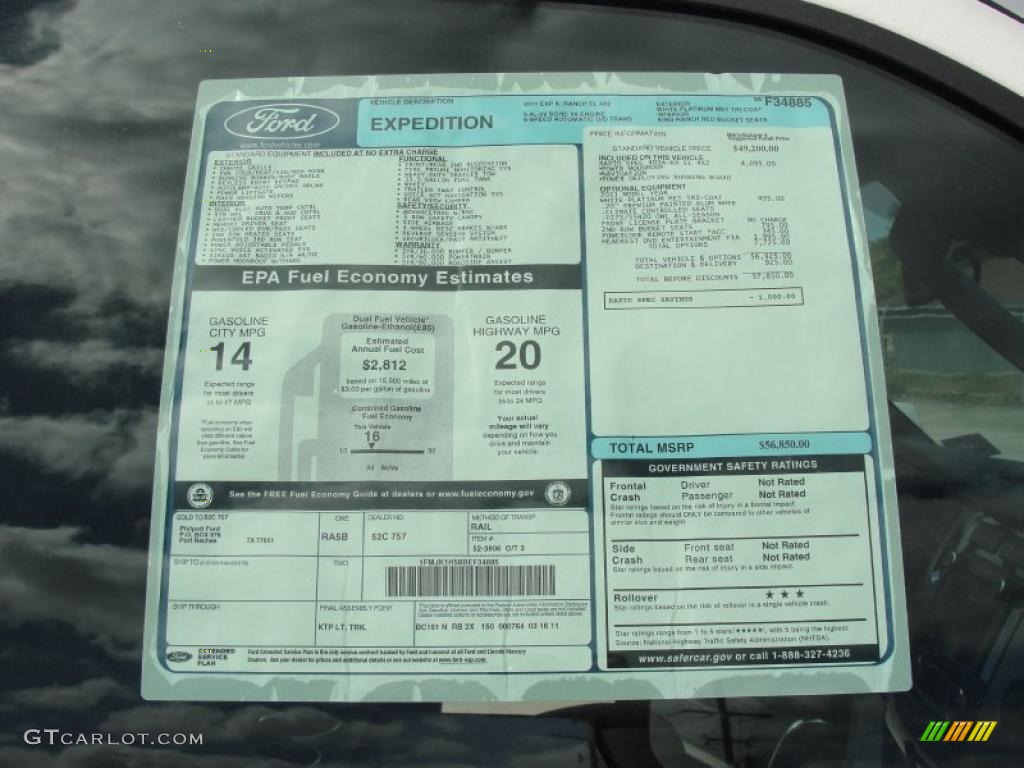 2011 Ford Expedition EL King Ranch Window Sticker Photos