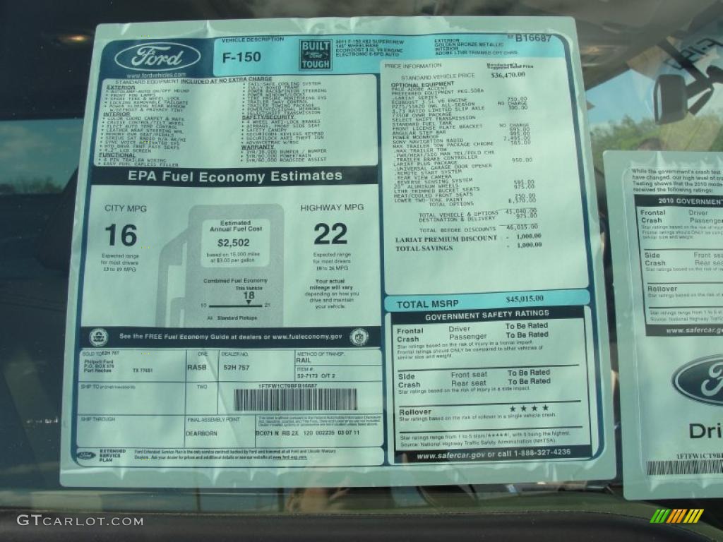 2011 Ford F150 Lariat SuperCrew Window Sticker Photo #47663203