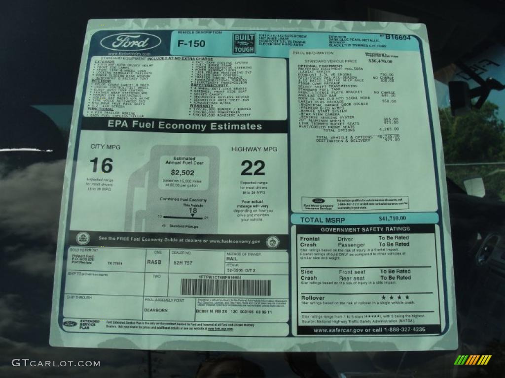 2011 Ford F150 Lariat SuperCrew Window Sticker Photo #47664352