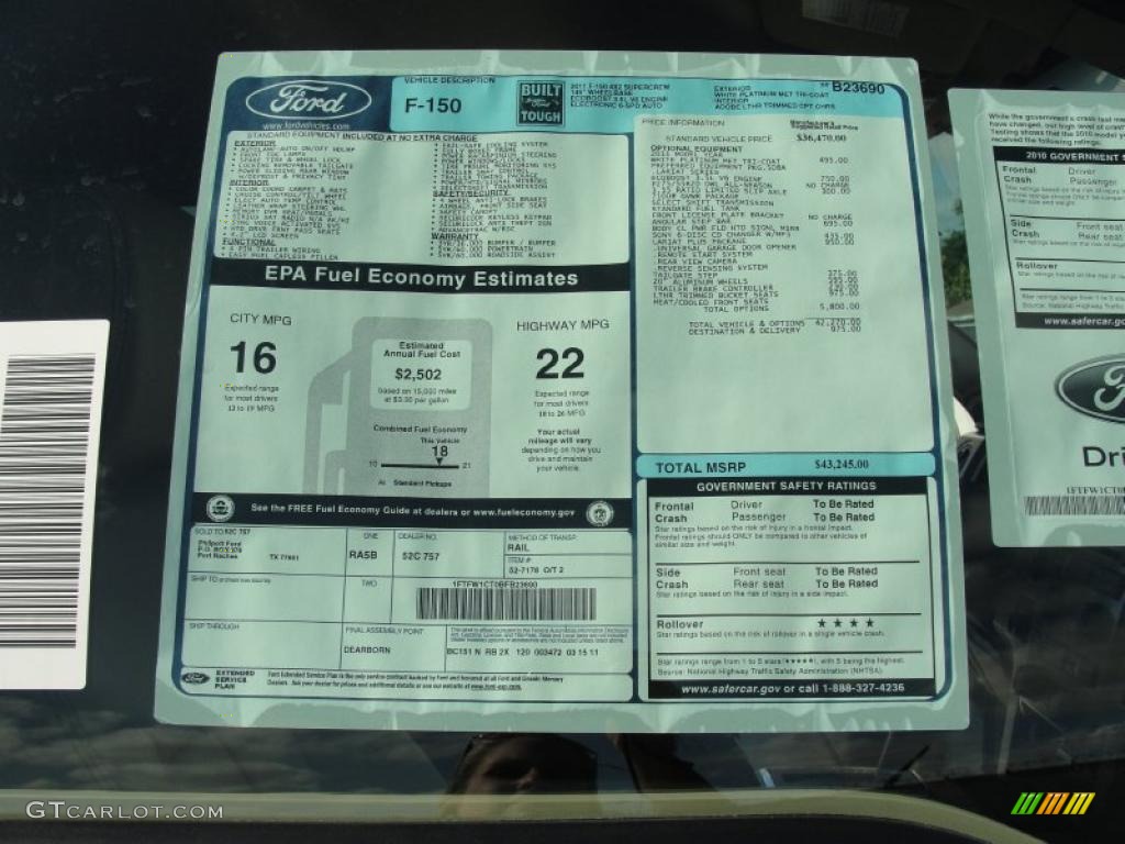 2011 Ford F150 Lariat SuperCrew Window Sticker Photo #47666134