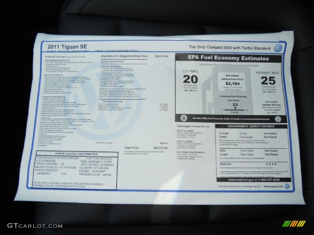 2011 Volkswagen Tiguan SE Window Sticker Photo #47671396