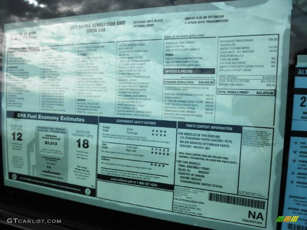 2011 GMC Sierra 1500 Denali Crew Cab 4x4 Window Sticker Photos