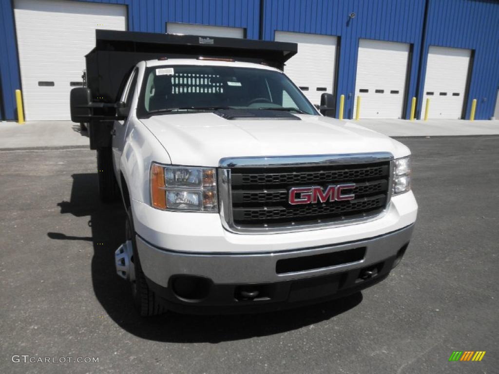 Summit White 2011 GMC Sierra 3500HD Work Truck Regular Cab Chassis Dump Truck Exterior Photo #47672773