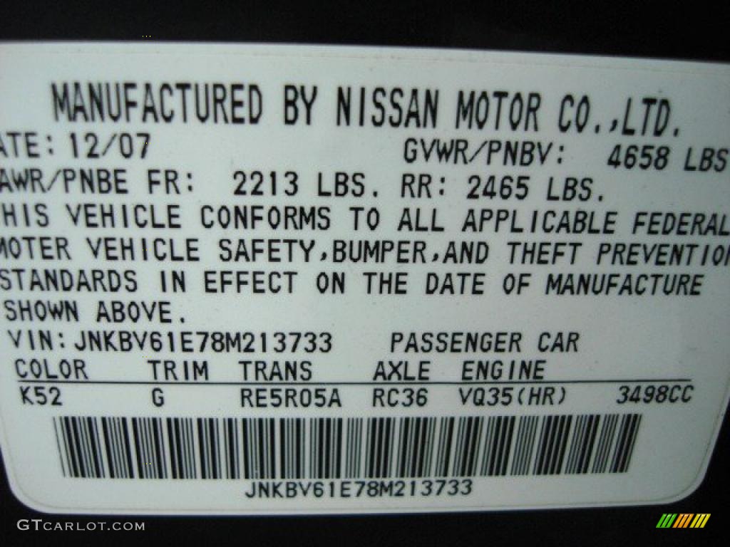 2008 Infiniti G 35 Sedan Color Code Photos