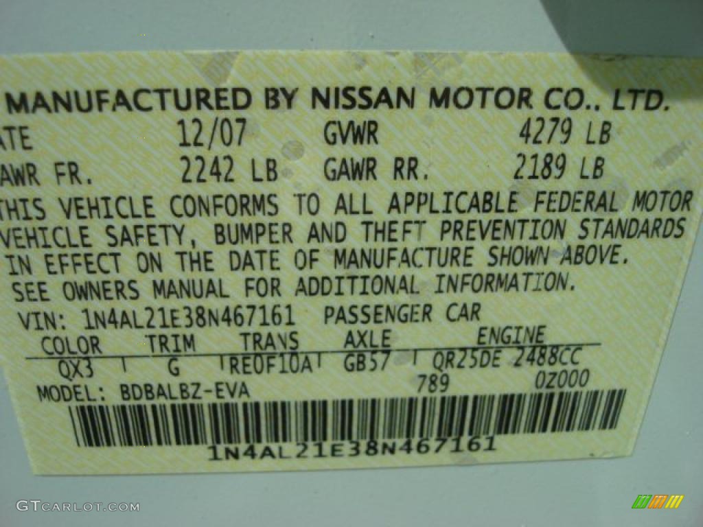 2008 Altima Color Code QX3 for Winter Frost Pearl Photo #47675215