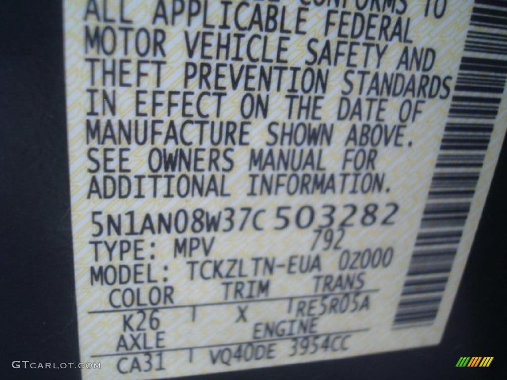 2007 Xterra Color Code K26 for Night Armor Black Metallic Photo #47678638