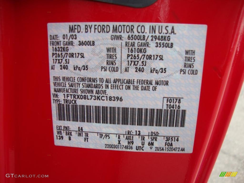 2003 F150 Color Code E4 for Bright Red Photo #47684353