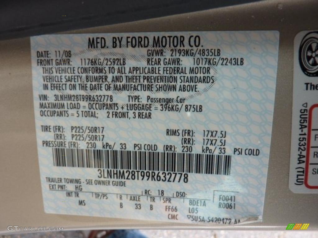 2009 MKZ Color Code HG for Smokestone Metallic Photo #47685841