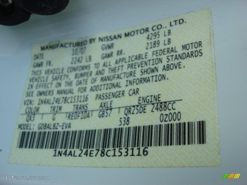 2008 Altima Color Code QX3 for Winter Frost Pearl Photo #47690007
